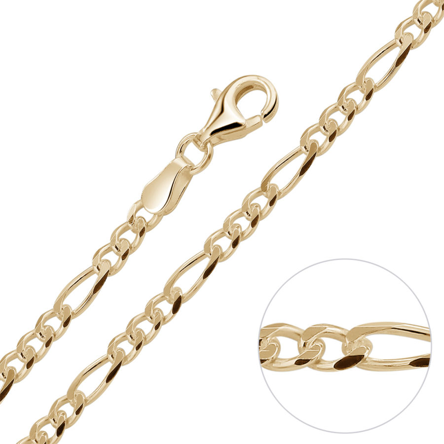 9ct Yellow Gold Plated 3mm Diamond Cut Figaro Chain Necklace