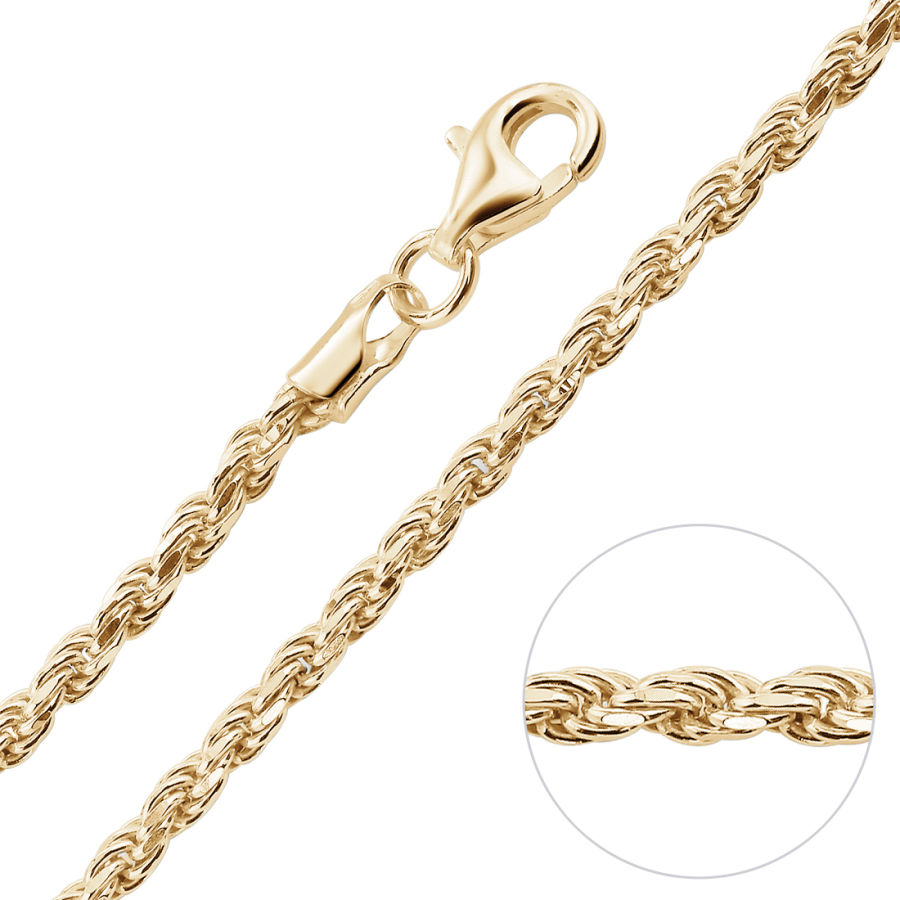 9ct Yellow Gold Plated 2.3mm Diamond Cut Rope Chain Necklace