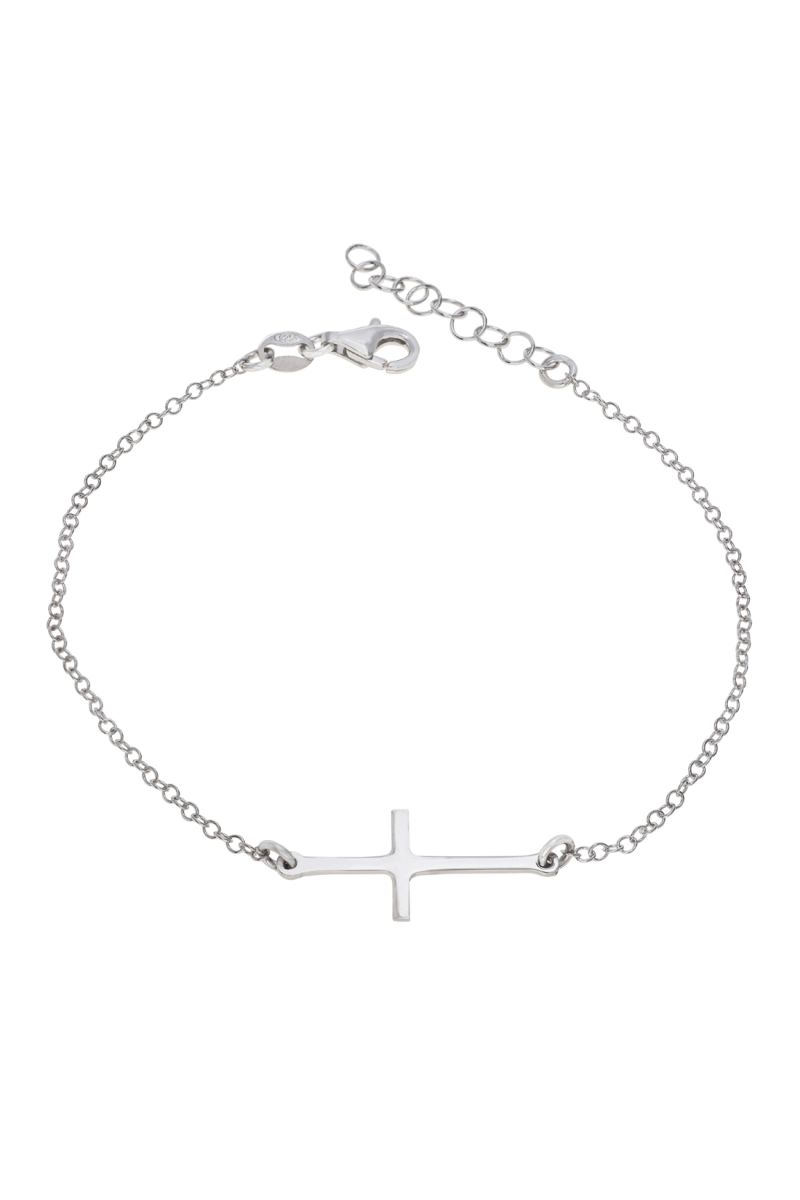 Sterling Silver Sideways Cross Bracelet extendable from 7" to 8" | Click to magnify