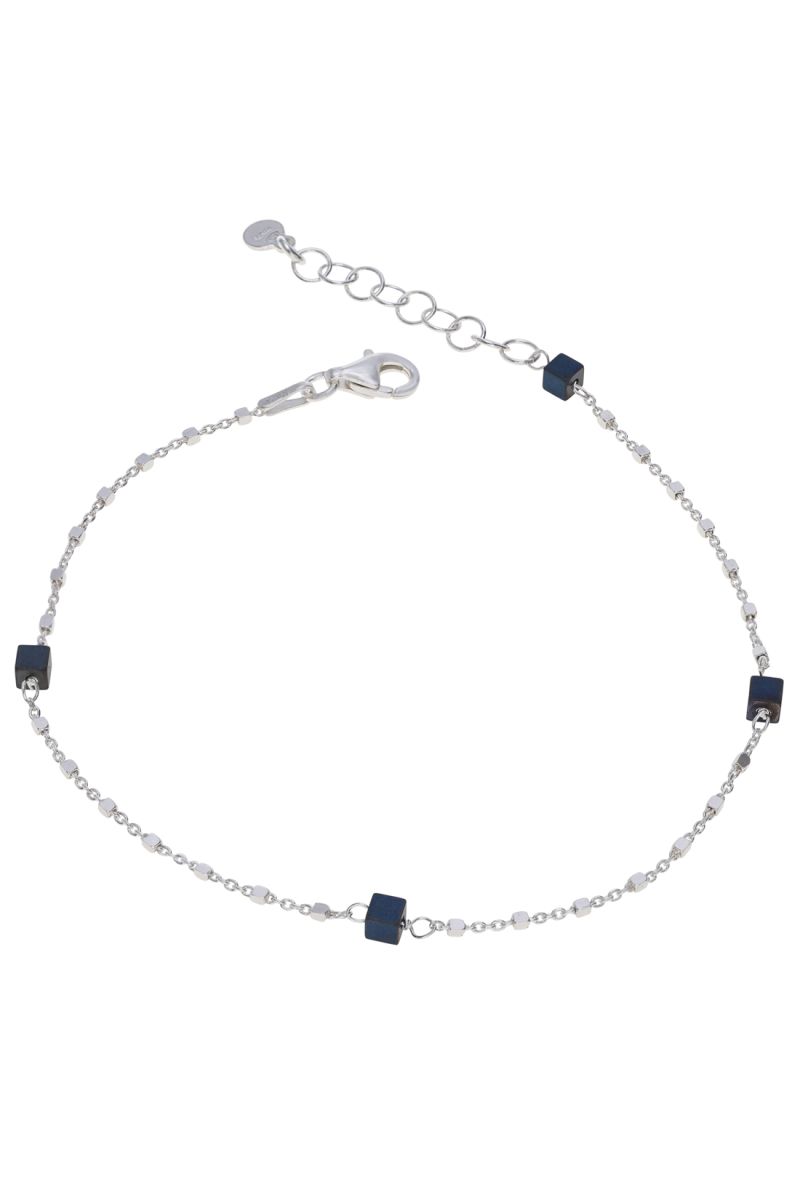 Sterling Silver Cube Bead Cylinder Extendable Trace Bracelet 7.5 8 Inch