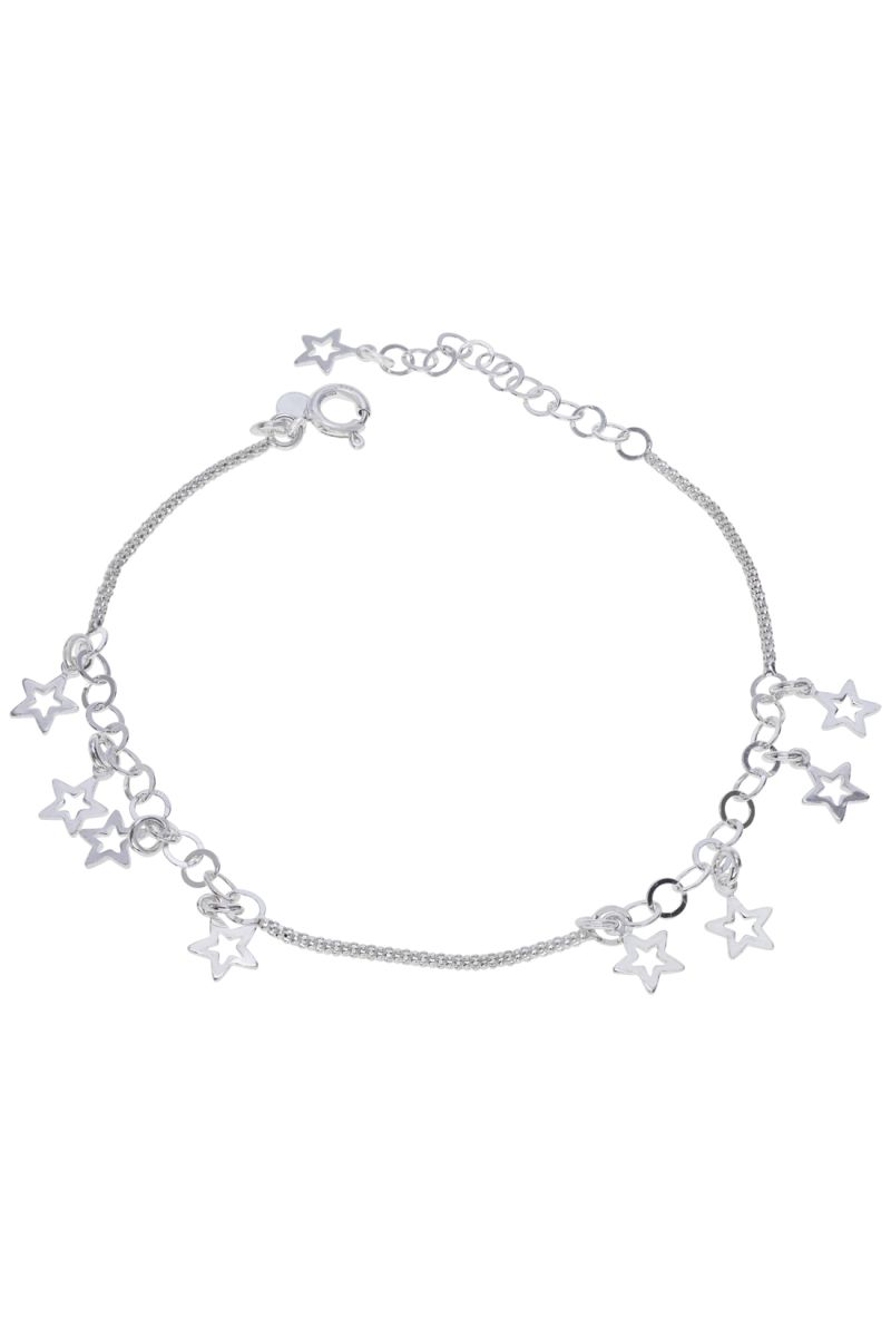 Sterling Silver Popcorn Star Charm Extendable Bracelet 7 7.5 8 Inch