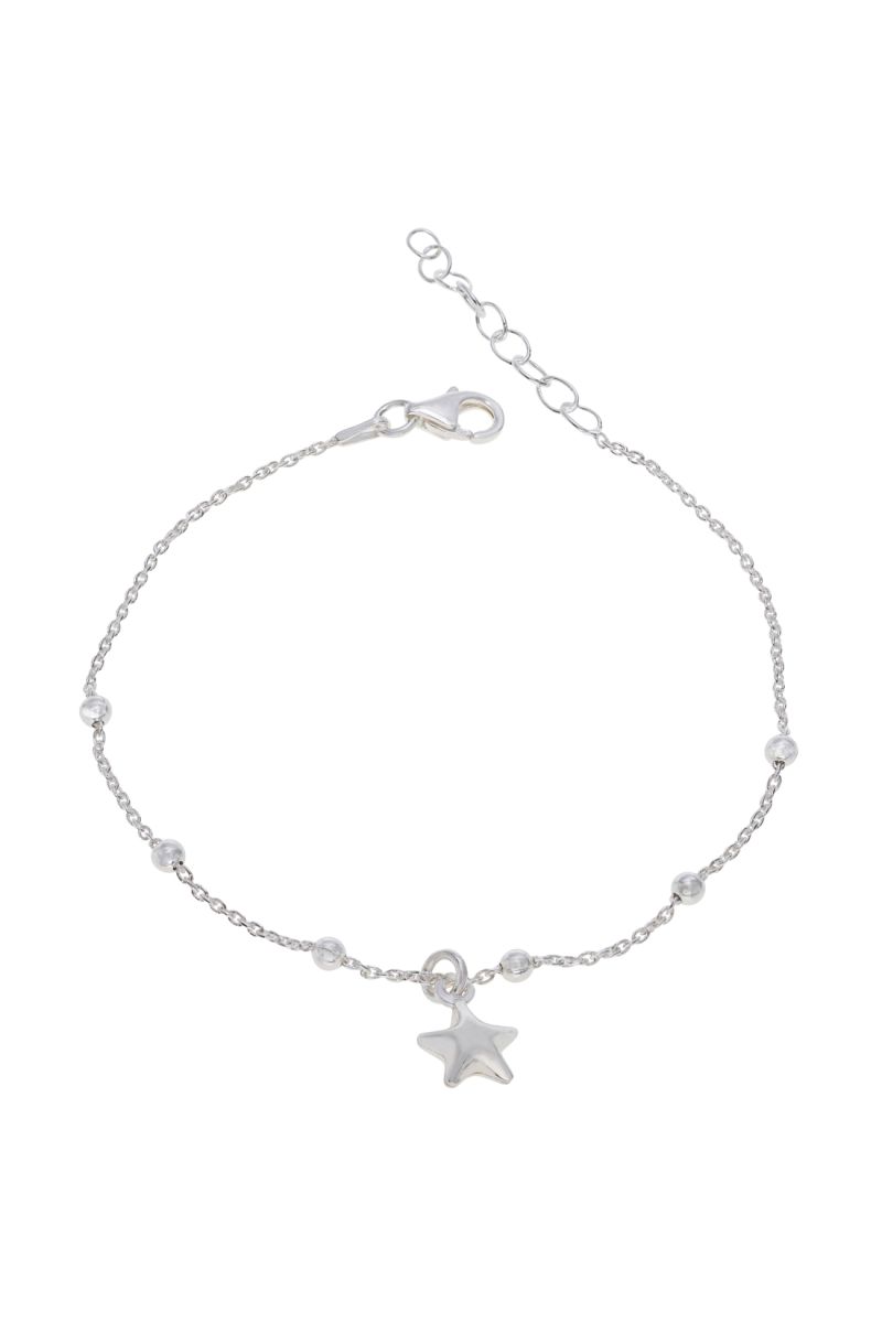 Sterling Silver Puffy Star Beaded Extendable Trace Bracelet 7 7.5 8 Inch