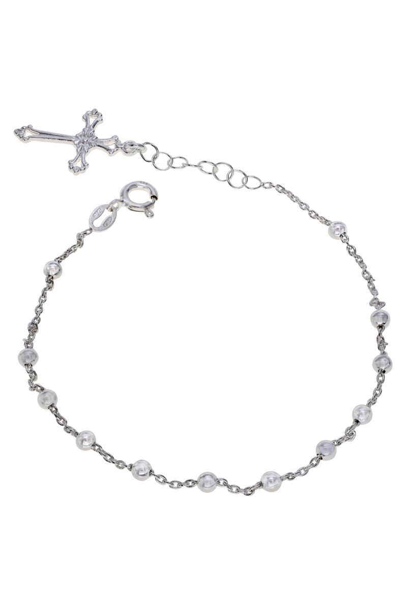Sterling Silver Rosary Cross Beaded Trace Bracelet Extendable 7 7.5 Inch