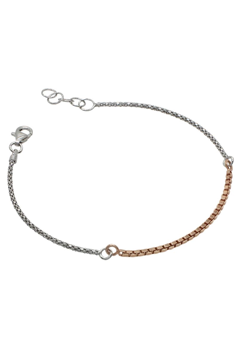 Sterling Silver Rose Gold Venetian Box Popcorn Bracelet 7 Inch