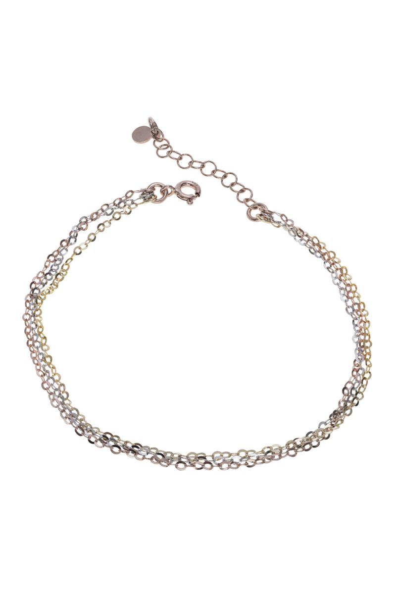 Sterling Silver Rose Yellow Gold Layered Extendable Bracelet 7 7.5 8 Inch - Click to magnify