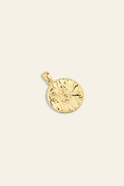 Gold Plated Sterling Silver Round St Christopher Pendant 20mm