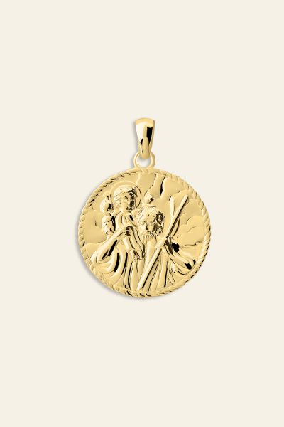 Gold Plated Sterling Silver Round St Christopher Pendant 24mm