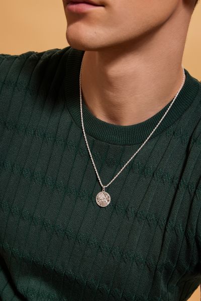 Sterling Silver 20mm Round St Christopher Necklace with Rope Chain
