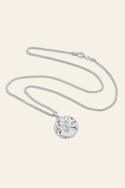 Sterling Silver 20mm Round St Christopher Necklace with Spiga Chain