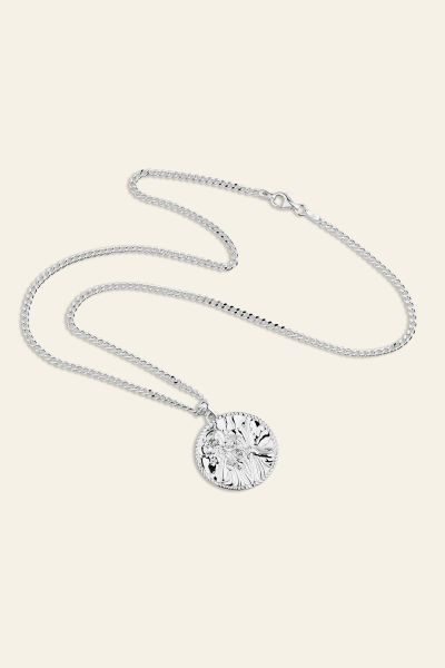 Sterling Silver 24mm Round St Christopher Necklace with Curb Chain