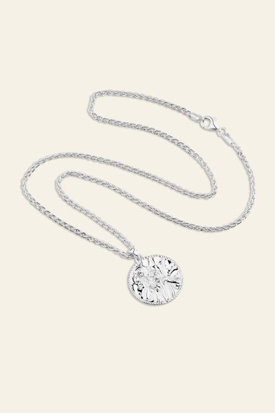 Sterling Silver 24mm Round St Christopher Necklace with Spiga Chain