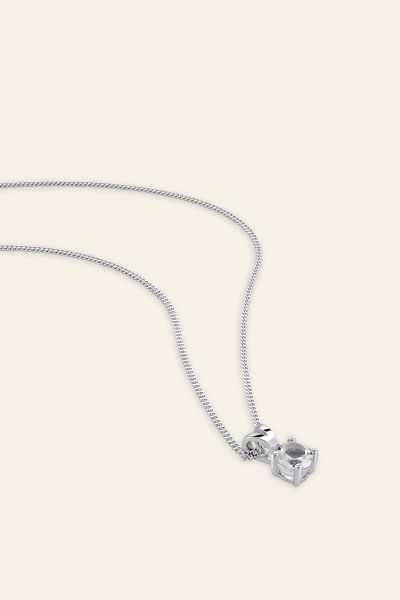 Sterling Silver April White Topaz Birthstone Necklace with Curb Chain