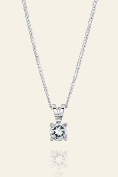 Sterling Silver April White Topaz Birthstone Necklace with Curb Chain