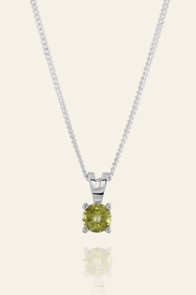 Sterling Silver August Peridot Birthstone Necklace with Curb Chain