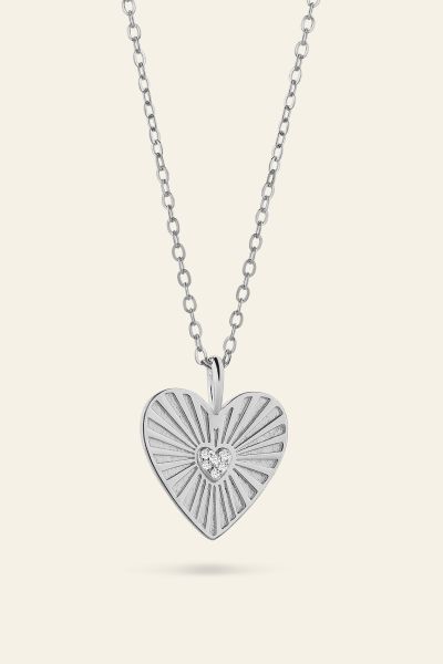 Sterling Silver Cubic Zirconia Heart Sunray Necklace