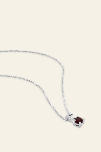 Sterling Silver January Garnet Birthstone Necklace with Curb Chain