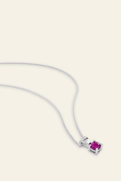 Sterling Silver July Ruby Birthstone Necklace with Curb Chain