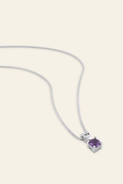 Sterling Silver June Light Amethyst Birthstone Necklace with Curb Chain