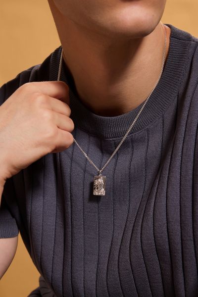 Sterling Silver Large Rectangle St Christopher Necklace