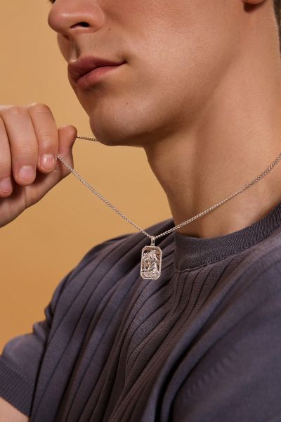 Sterling Silver Large Rectangle St Christopher Necklace