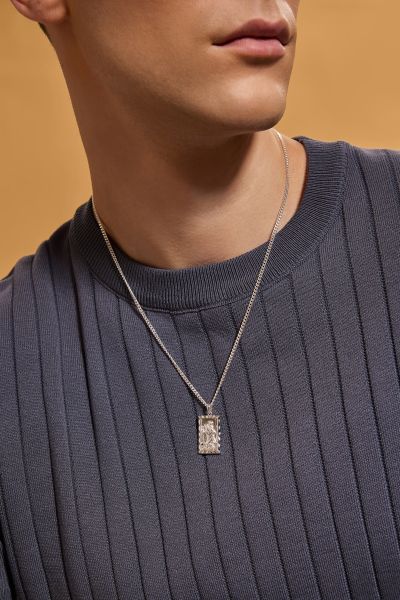 Sterling Silver Large Rectangle St Christopher Necklace