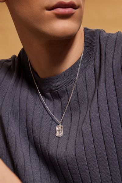 Sterling Silver Medium Rectangle St Christopher Necklace