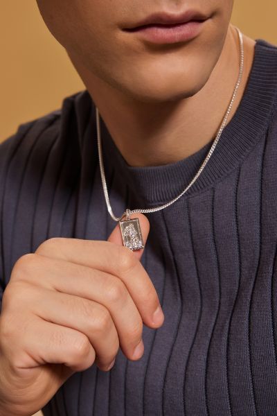 Sterling Silver Medium Rectangle St Christopher Necklace