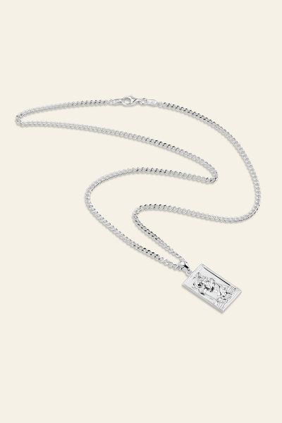 Sterling Silver Medium Rectangle St Christopher Necklace