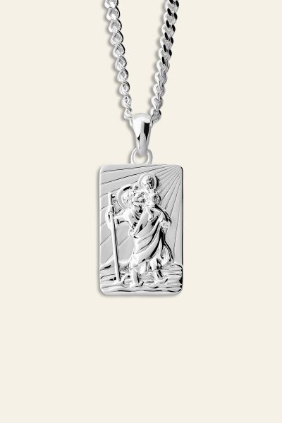 Sterling Silver Medium Rectangle St Christopher Necklace