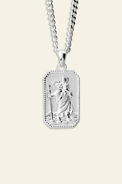 Sterling Silver Medium Rectangle St Christopher Necklace