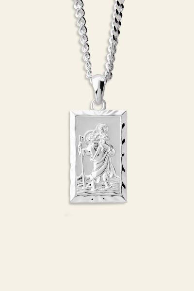 Sterling Silver Medium Rectangle St Christopher Necklace
