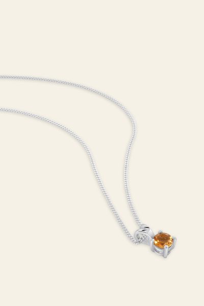 Sterling Silver November Citrine Birthstone Necklace with Curb Chain