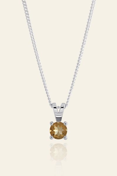 Sterling Silver November Citrine Birthstone Necklace with Curb Chain