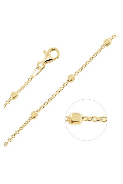 Yellow Gold Plated Sterling Silver 1.2mm Cable Chain Bobble Necklace With Cube Beads