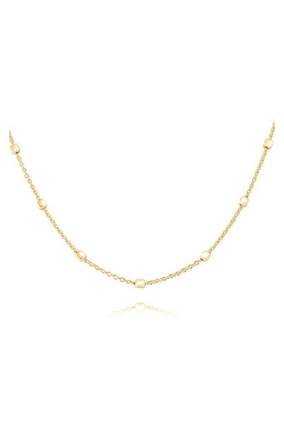 Yellow Gold Plated Sterling Silver 1.2mm Cable Chain Bobble Necklace With Cube Beads