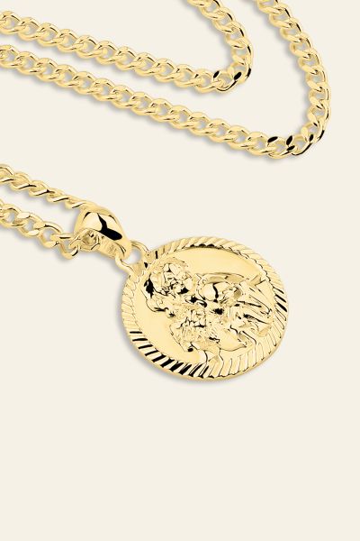 Gold Plated Sterling Silver 16mm Round St Christopher Necklace