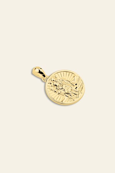 Gold Plated Sterling Silver 16mm Round St Christopher Pendant
