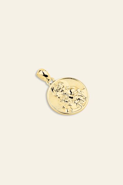 Gold Plated Sterling Silver 16mm Round St Christopher Pendant