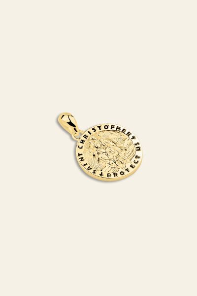 Gold Plated Sterling Silver 16mm Round St Christopher Pendant