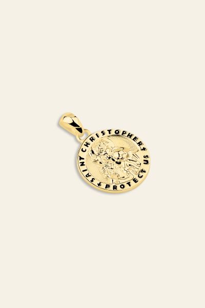 Gold Plated Sterling Silver 16mm Round St Christopher Pendant