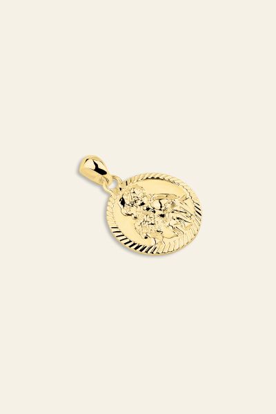 Gold Plated Sterling Silver 16mm Round St Christopher Pendant