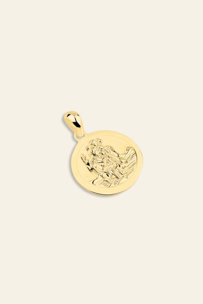 Gold Plated Sterling Silver 16mm Round St Christopher Pendant