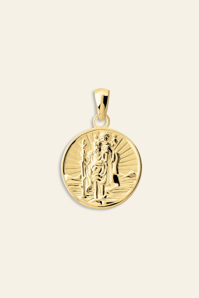 Gold Plated Sterling Silver 16mm Round St Christopher Pendant