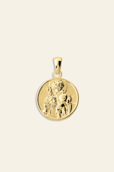 Gold Plated Sterling Silver 16mm Round St Christopher Pendant