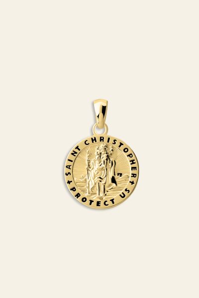 Gold Plated Sterling Silver 16mm Round St Christopher Pendant