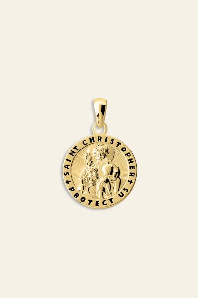 Gold Plated Sterling Silver 16mm Round St Christopher Pendant