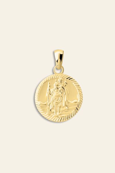 Gold Plated Sterling Silver 16mm Round St Christopher Pendant
