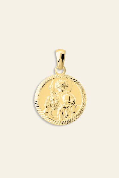Gold Plated Sterling Silver 16mm Round St Christopher Pendant