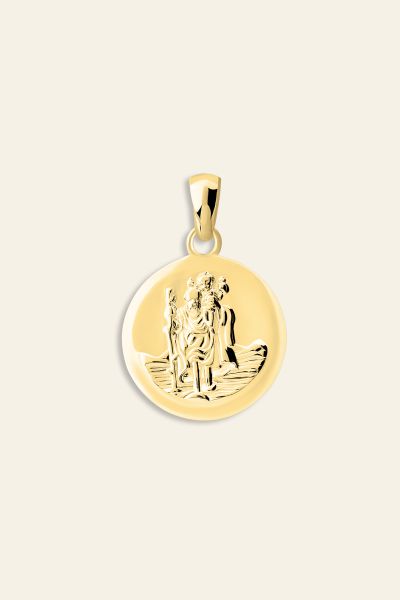 Gold Plated Sterling Silver 16mm Round St Christopher Pendant