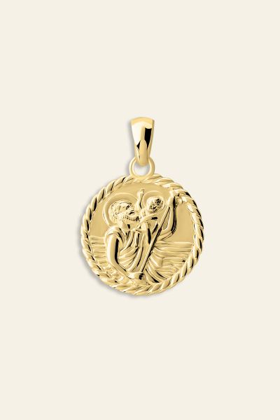Gold Plated Sterling Silver 16mm Round St Christopher Pendant